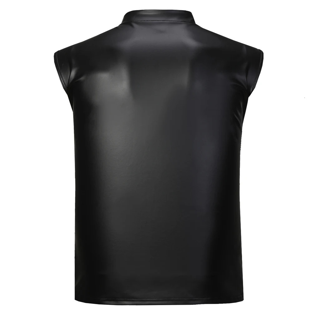 Mens Leather Vest Elastic Fashion PU TShirts Bikers Tank Tops Streetwear 250527