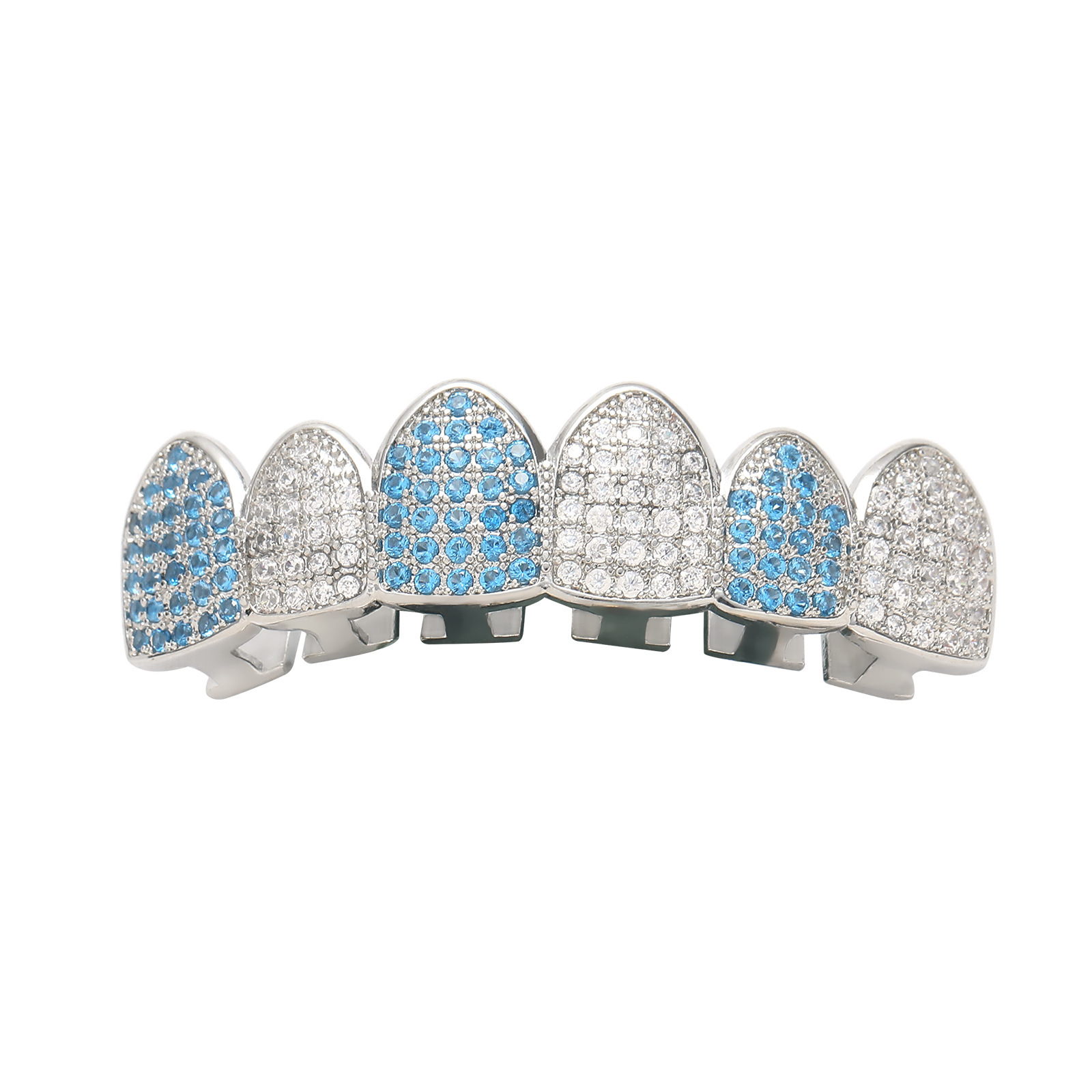 Hip Hop Navy Blue White Moissanite Six-Tooth Bracelet Micro-Paved Moissanite Bracelet Halloween Costume Personality Bracelet Accessories moissanite