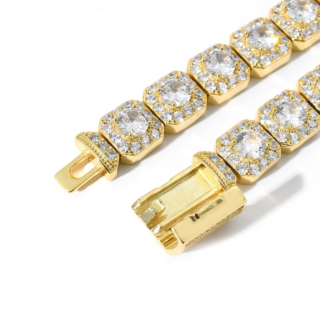 Hip Hop Bracelet Mens 13mm Flip Button Rock Sugar Moissanite Bracelet Mens Trendy Hip Hop Accessories moissanite