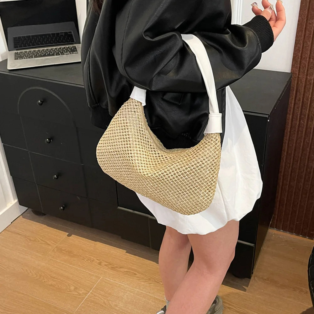 Women Straw Shoulder Bag Large Capacity Straw Dumpling Bag Weaving Tote Handbag Beach Woven Tote Bag Ladies Summer Daily Bag 250530