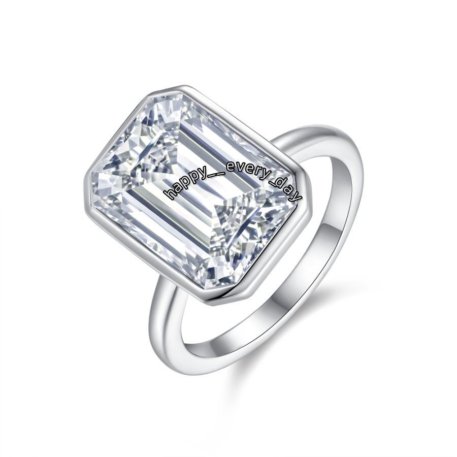 10CTW Moissanite Ring 925 Sterling Silver Platinum Plated Emerald Cut Budget Friendly Statement Style Jewelry for Women