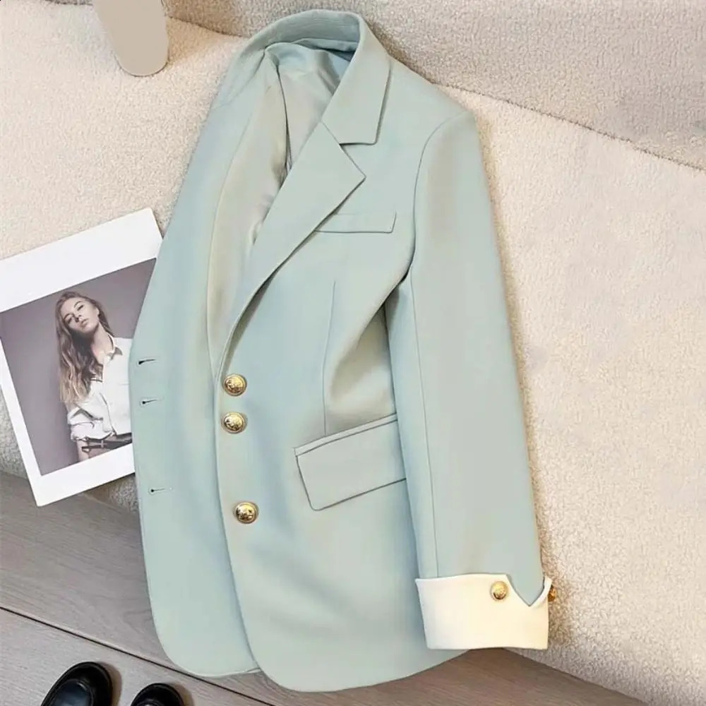 Single-breasted Vintage Suit Jacket Long Sleeve Autumn Spring Professional Office Blazers Korean Style Oversized 250526