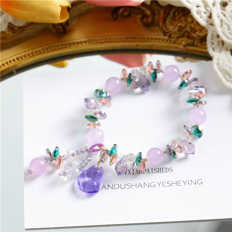 Creative Strawberry Crystal Stone Bracelet Female Japanese Korean Best Friend Fox Pendant Design Sense
