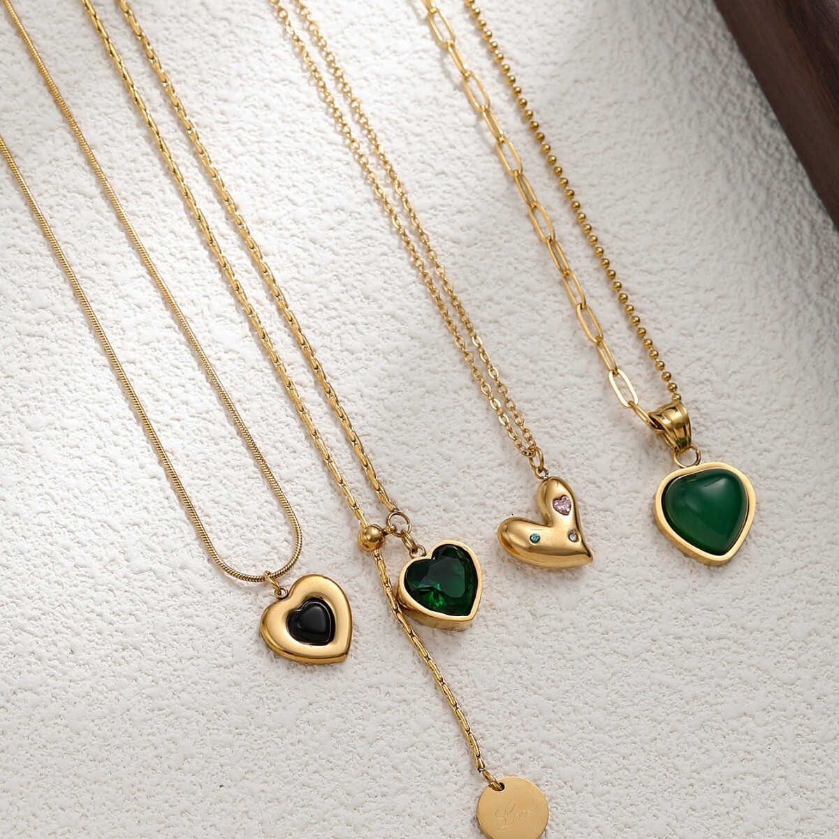 Design Simple Brown Sugar Sand Titanium Steel Pendant Heart Chain Necklace Jewelry