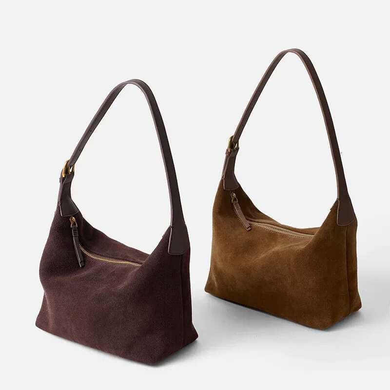 Genuine Women's 2024 Autumn/Winter New Style Frosted Cow Leather Tote Bag High End Feel Casual Single Shoulder Slant