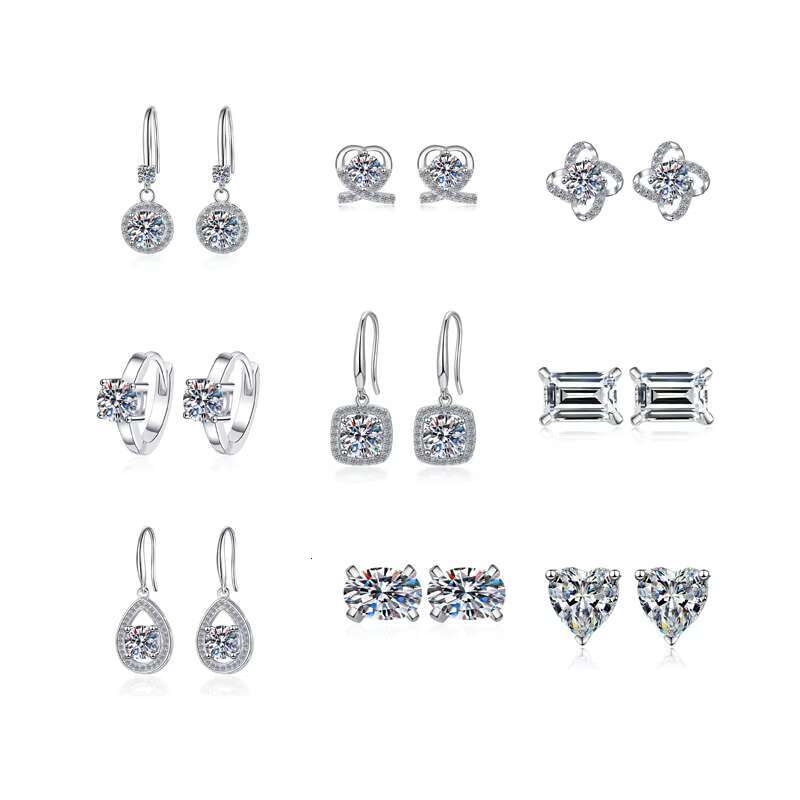 Vvs Diamond Moissanite Color bar Hoop Star Custom Screw Back Cluster square 5mm S925 Silver New Chinese Stud Moissanite Earrings