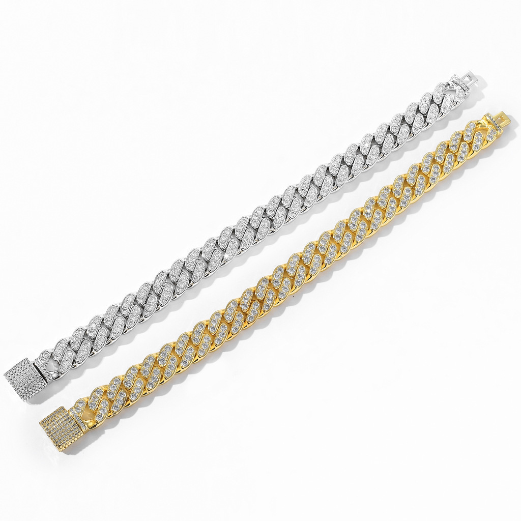 Necklace hip hop Bracelet 12mm single row Moissanite hiphop CUBAN CHAIN mens trendy Bracelet accessories moissanite
