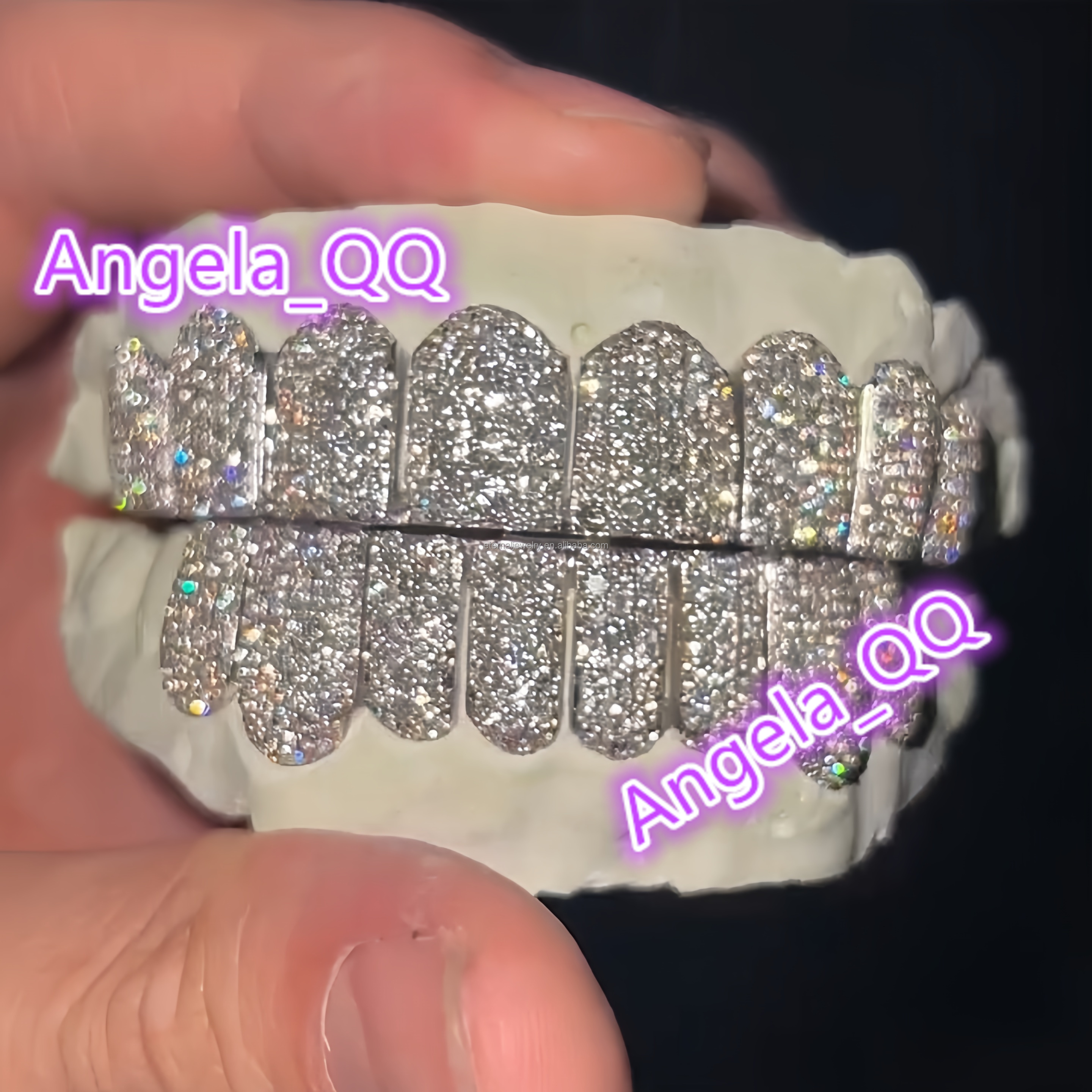 Deep Cut Grillz in Big Stone Factory Custom 10 on 10 S925 Silver 10K 14K 18K Gold with D VVS Moissanite Diamond Teeth Grillz
