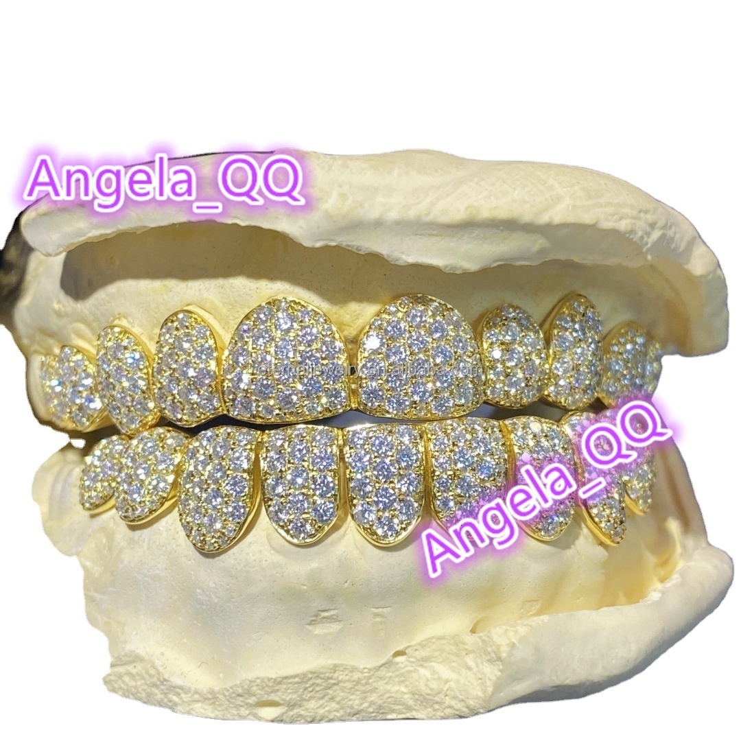 Custom 925 Sterling Sliver VVS Moissanite Grillz Iced Out Womens and Men Hip Hop Jewelry Grillz Teeth Diamond Moissanite Grillz