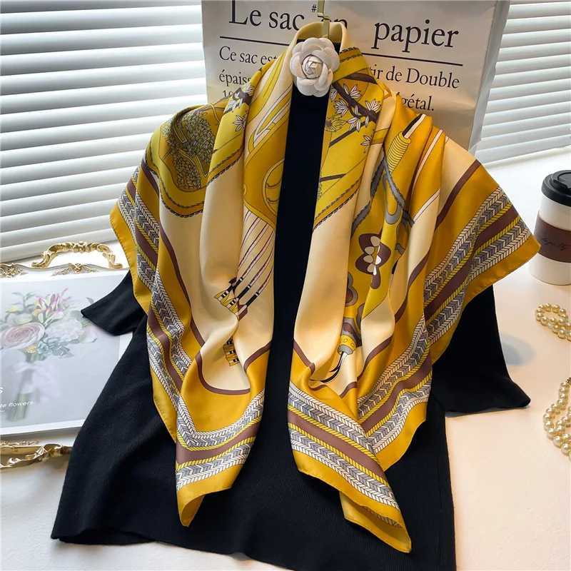 Europe America Versatile Shawl Hijab Hairband Headband Neckerchief Shawl Bandanna 90X90cm Luxury Brand Flowers Print Silk Scarf W250602