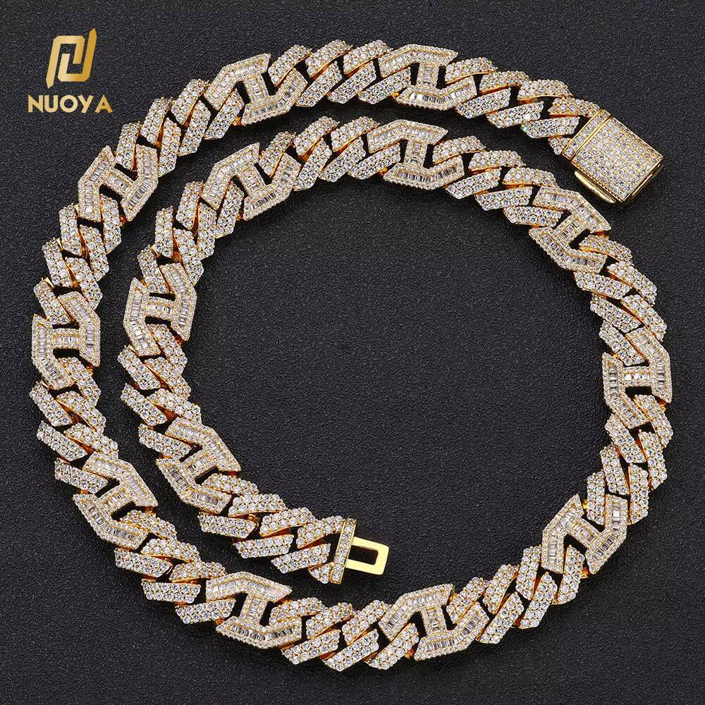 NUOYA Fashion Shining Zircon Women's Sier Plated 3A Cubic Zirconia Ice Out Cuban Chain Necklace