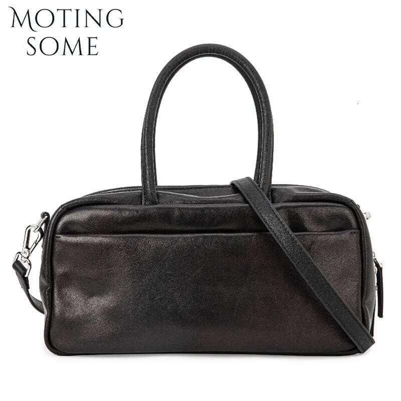 Motingsome Boston Bag Women 2025 Spring New Real First-Layer Cowhide Shoulder Messenger Bowling Bags Crossbody Tote