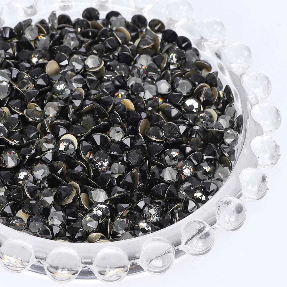 Black Diamond SS10-SS30 High Quality 2088 8 Big 8 Small Rhinestones Crystal Gold Flatback Glitter Stone Nail Art Accessories 250528