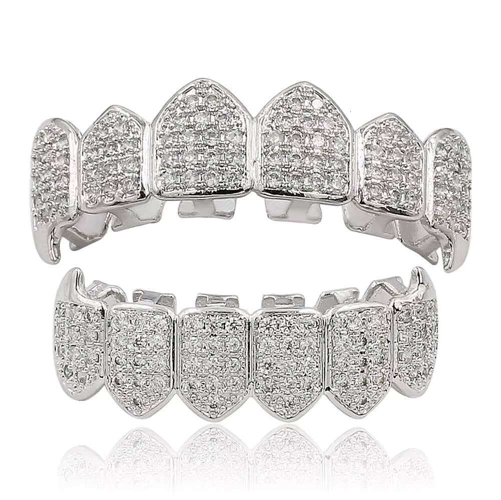 Hip Hop Bling Micro Paved Diamond Grillz Iced Out Gold Silver Top and Bottom Teeth Grillz
