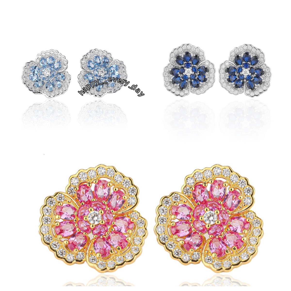 DEYIN Lab Grown Sapphire Jewelry Moissanite Flower Stud Silver 925 Earrings 925 Sterling Silver Woman Jewelry