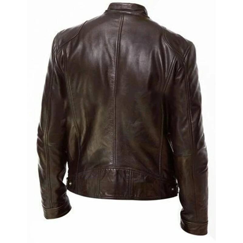 2025 Autumn Male Black Brown Mens Stand Collar Coats Biker Jackets Motorcycle Leather Jacket