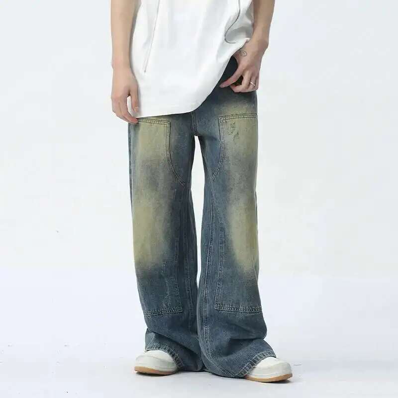 IEFB Make Old Men Jeans Trend Patchwork Pocket Zipper Casual Male Denim Pants New Fashion Wide Leg Trousers Summer 9C5420