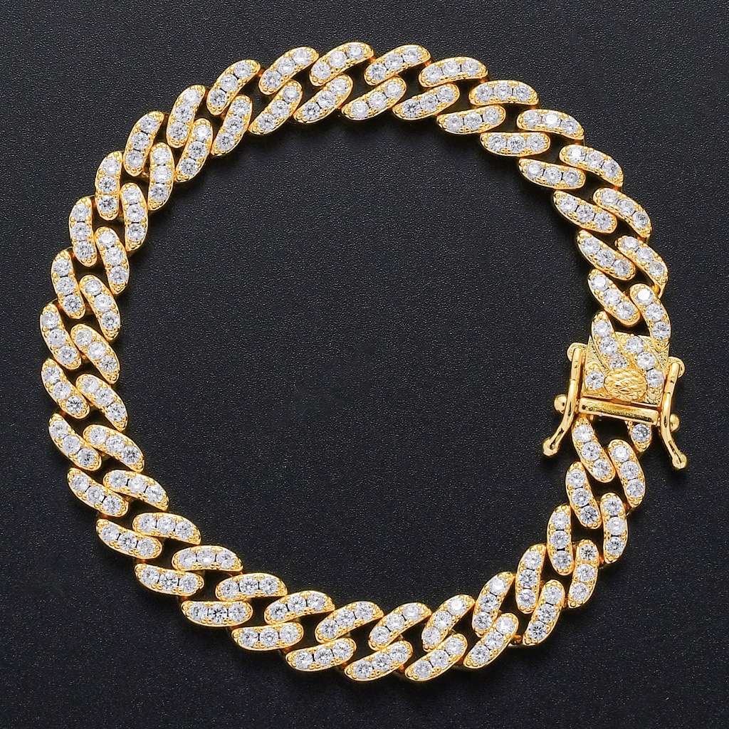 Hip Hop Bracelet 9mm Single Row Moissanite Cuban Chain Mens and Womens Bracelet Personalized Simple Hip Hop Accessory moissanite