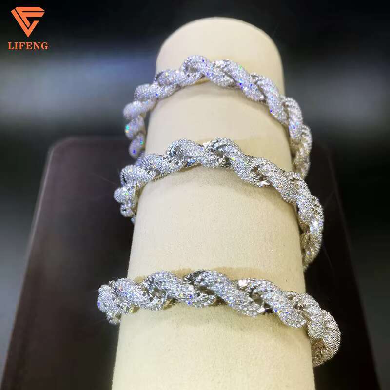 Custom 8mm Rope Chain DVVS Moissanite Diamond Sterling Silver 925 White Gold Plated Rope Chain Fine Jewelry Necklace for Women