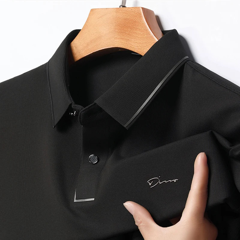 Summer Ice Silk Seamless Breathable Polo Shirt Mens Short Sleeved Letter Embroidery Casual Lapel T-shirt 250529