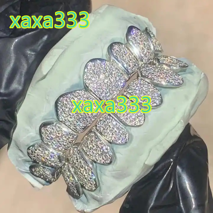 Hip Hop Iced Out Grillz 14kt White Gold VVS Clarity Moissanite Diamond Teeth Decoration High Quality Wholesale Diamond Seller