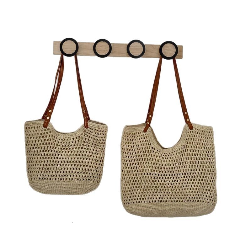 designer 2025 New Large Capacity Single Shoulder Cotton Woven Bag New Hollow Mesh Tote Bag Beach Vacation Bag