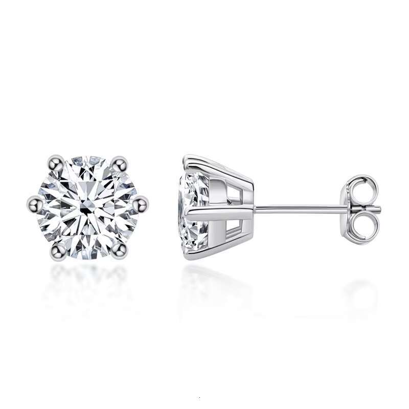 Nuoya Classic Design Six Claw Round Cut 0.5/1/2 Carat Moissanite 925 Sterling Silver Diamond Stud Earring for Women