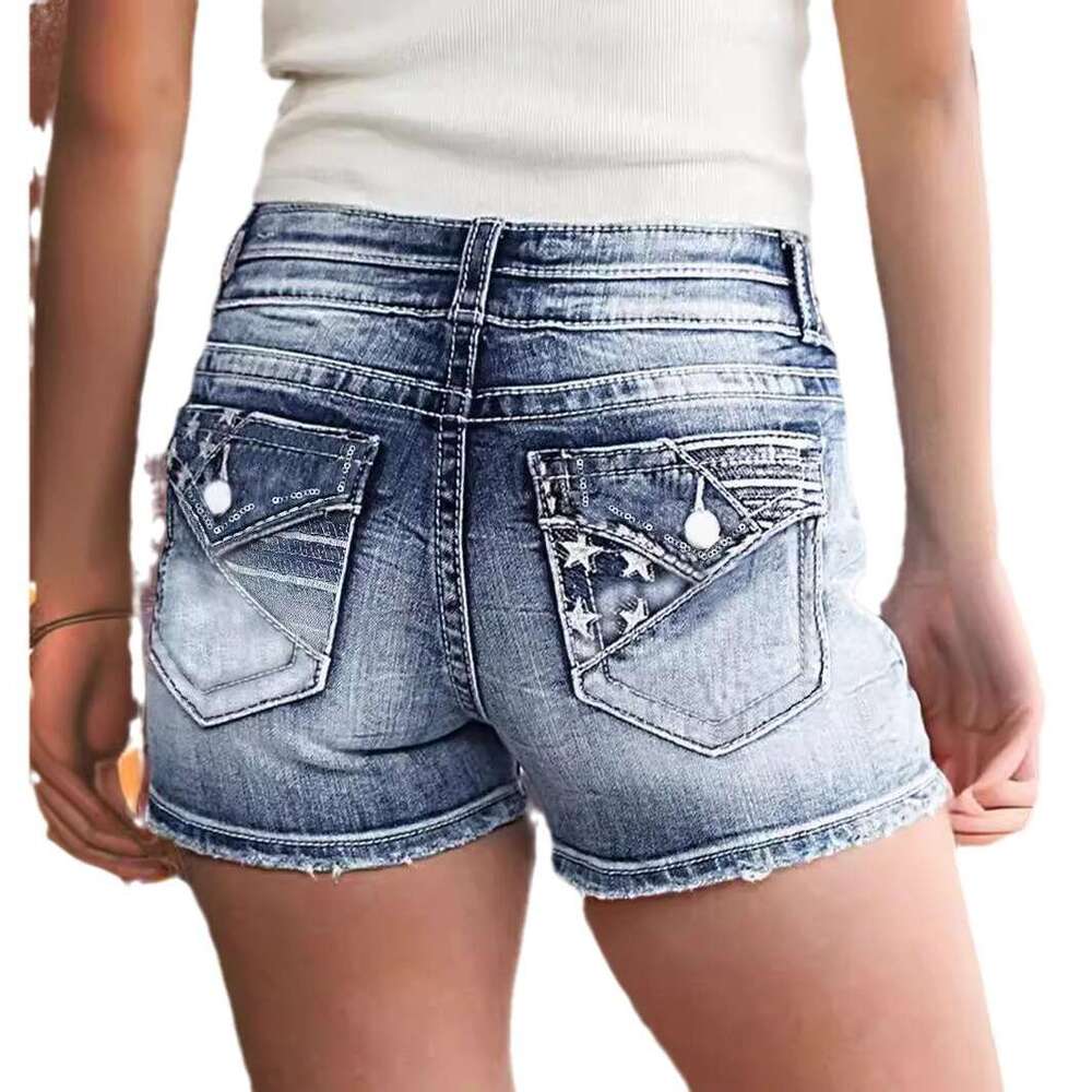 Denim Shorts Jeans Shorts Independent Women S New High Elastic Jeans Embroidered Versatile Denim Shorts For Women Ripped Short Jeans