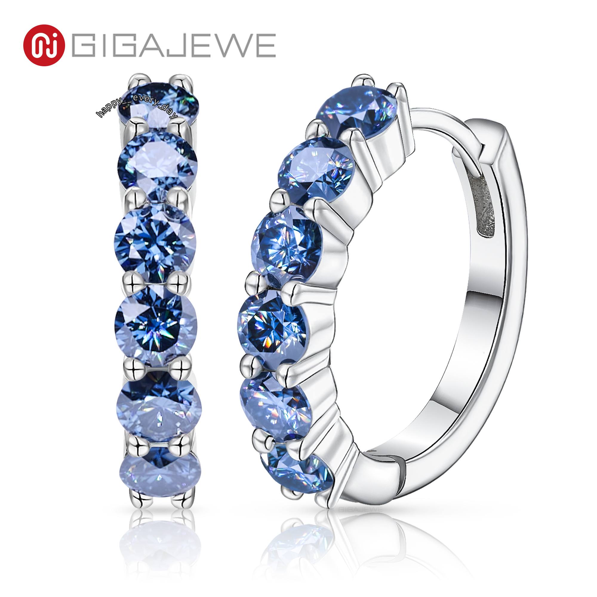 GIGAJEWE Total 1.2ct White/ Blue/ Green Color Moissanite Silver 925 Plated White 18k Gold Hoop Earrings
