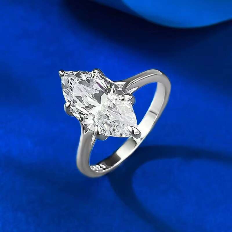 High Quality 925 Sterling Silver Womens Wedding Ring 3ct Marquise Cut D Color Moissanite 7*14mm Full Moissanite Jewelry
