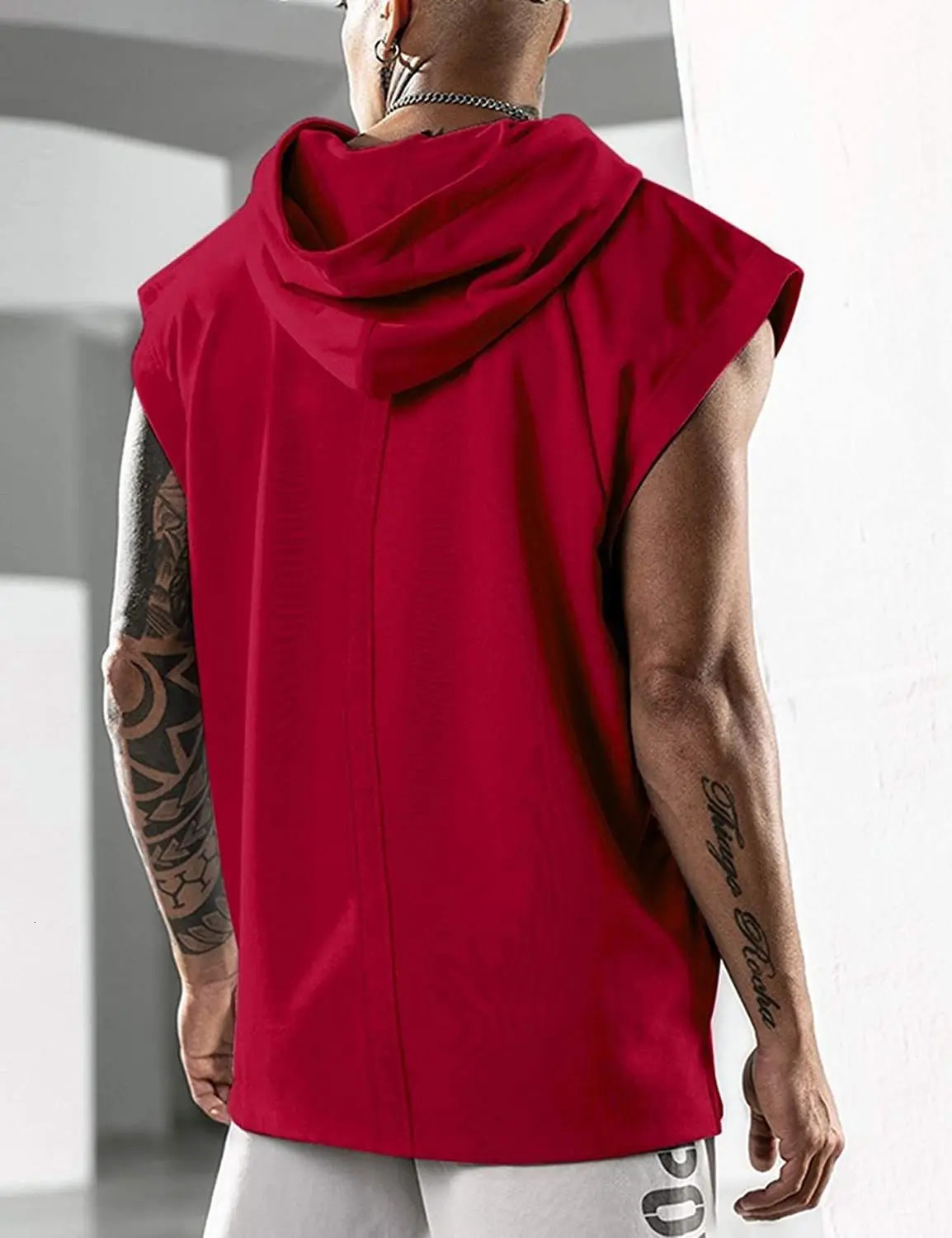 2025 Vest Hooded Solid Color Mens Casual Pullover Sports Tshirt Sleeveless Waistcoat Loose 250527