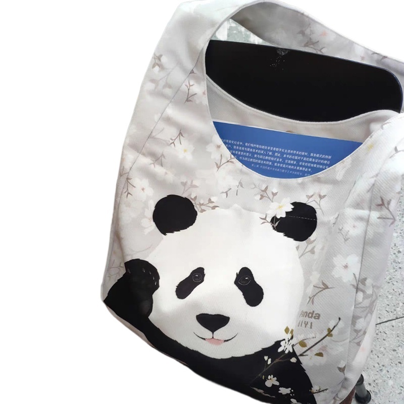 designer New Style Chinese Style Casual Floral Canvas Bag Cute Panda Tote Bag for Female Students Large Capacity Shoulder Bag for Class