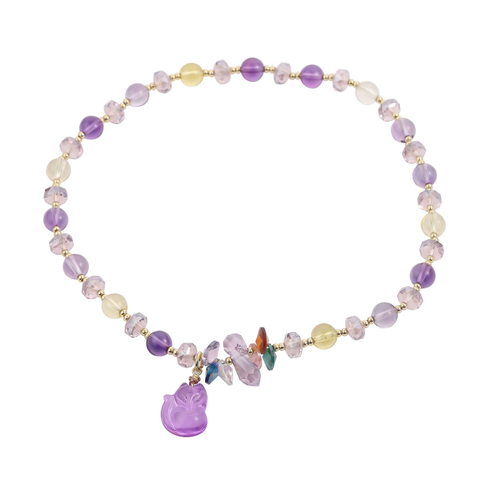 Korean version new energy amethyst double circle simple and fashionable fox pendant elastic rope creative design bracelet