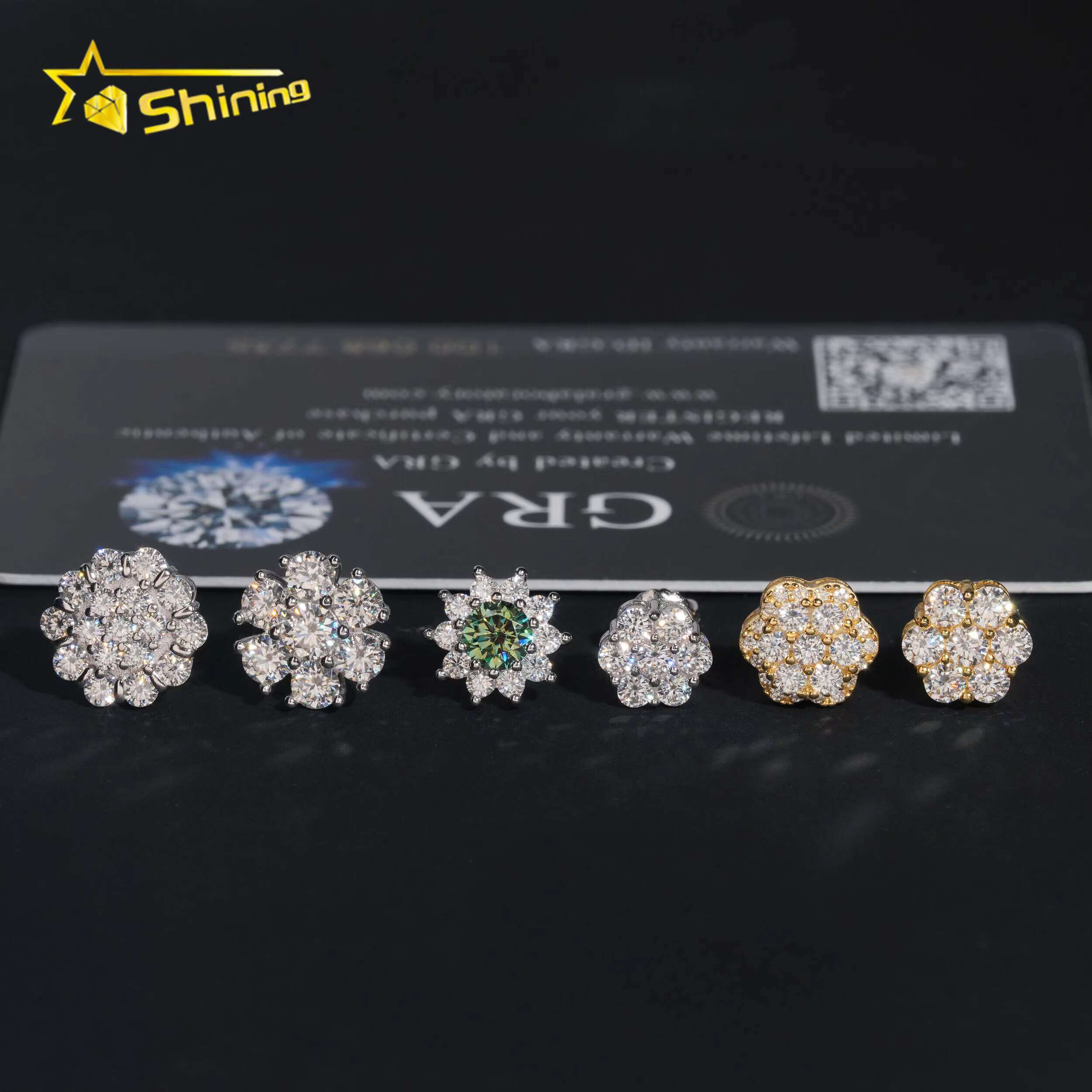 Hot Sale Fine Jewelry Screw Back Cluster Moissanite Earrings GRA Certificated Women 925 Silver Moissanite Flower Stud Earrings