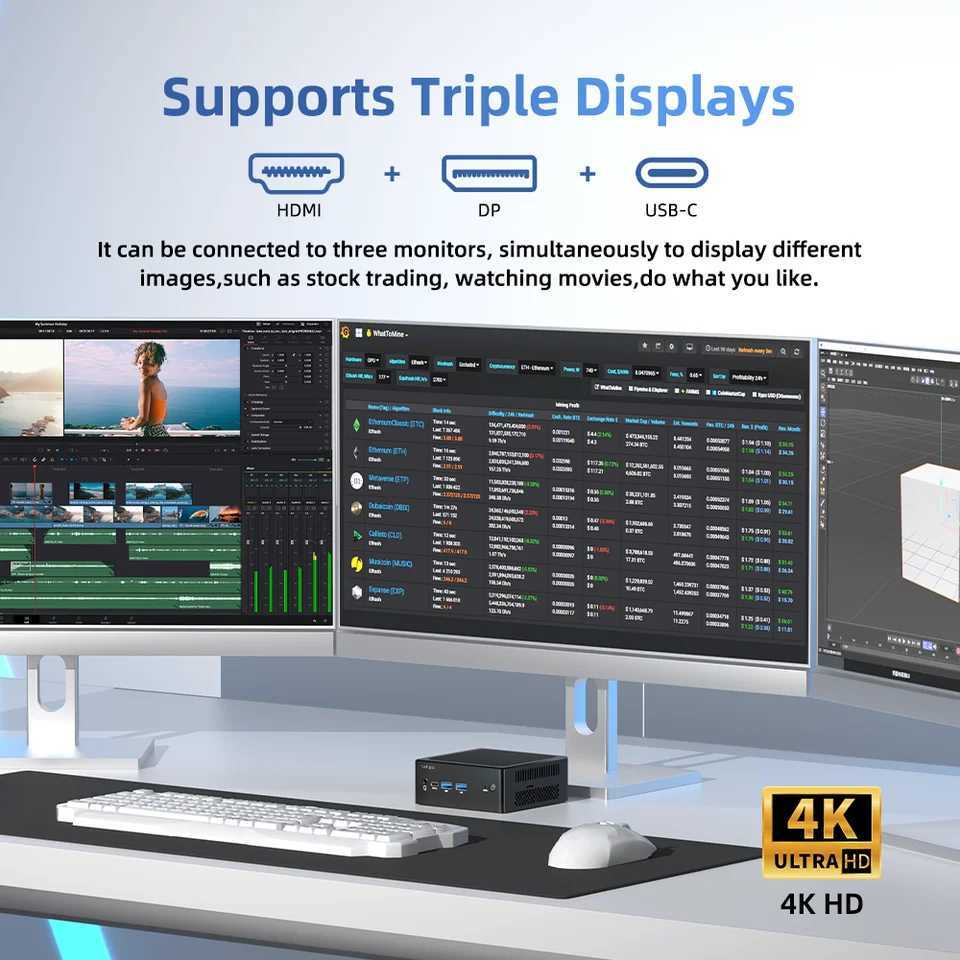 TexHoo Mini PC Intel Celeron N95 Desktop Gaming Computer WIFI5 BT4.0 Wins 11 DDR4 PCIe3.0 Nvme SSD Triple Display Dual 1.0G LAN X250602