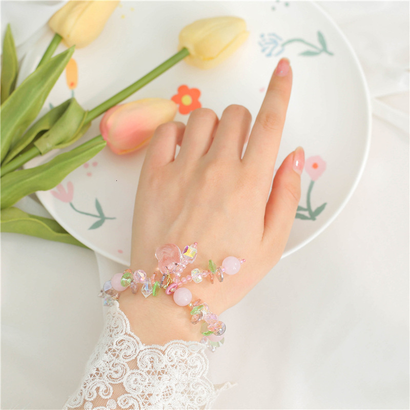 Creative Strawberry Crystal Stone Bracelet Female Japanese Korean Best Friend Fox Pendant Design Sense