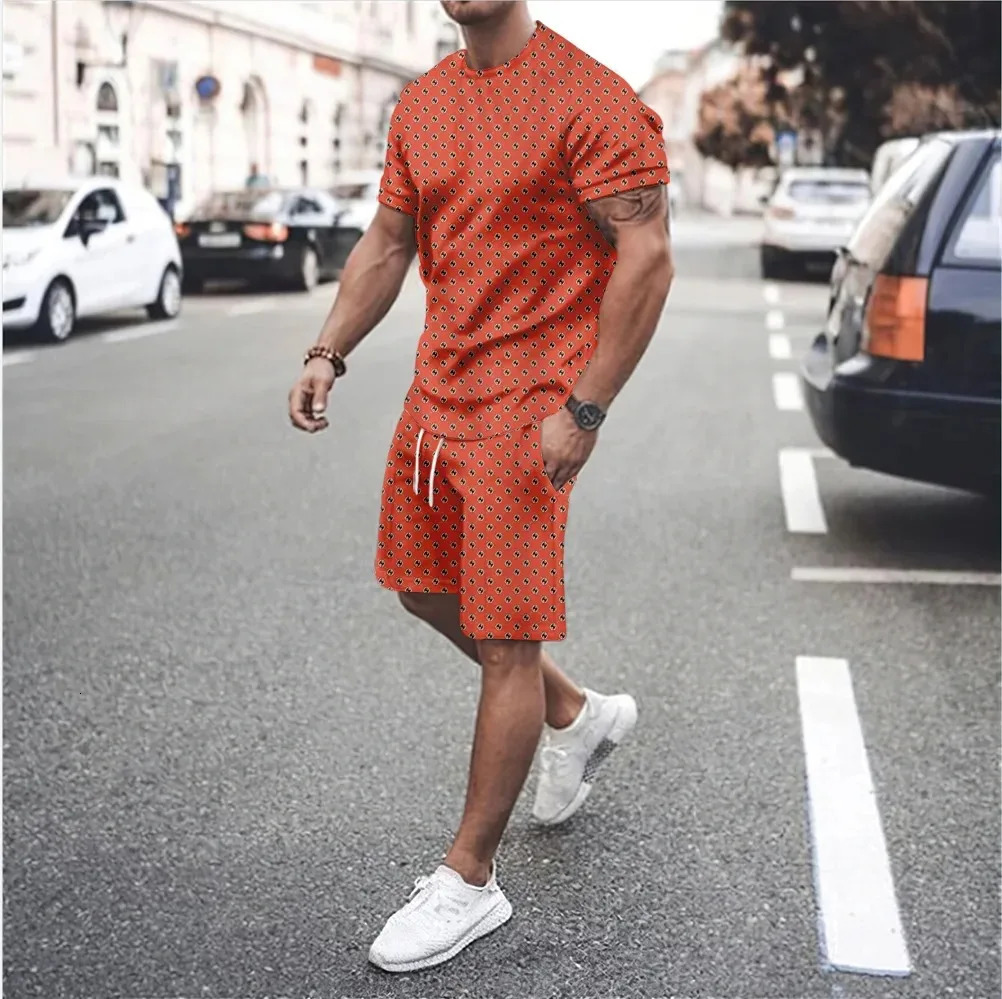Summer vocation Mens Tshirt Set 3D Print Solid Color Men Round Neck TShirt Shorts Two Piece Casual Man Suits Clothing 250530