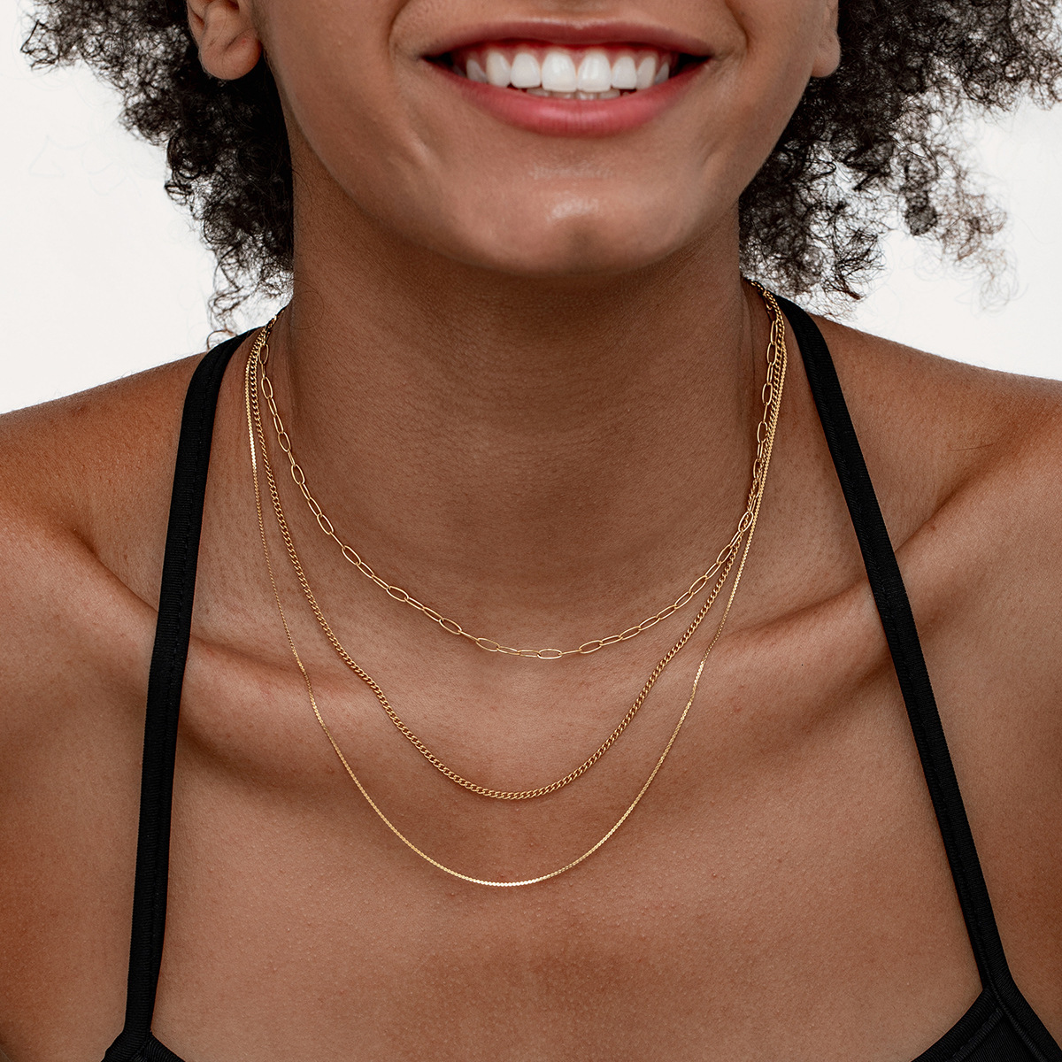 Brass Real Gold Plated Hot Multi-layer Stackable Fashion Exquisite Ins Style Women's Necklace Set