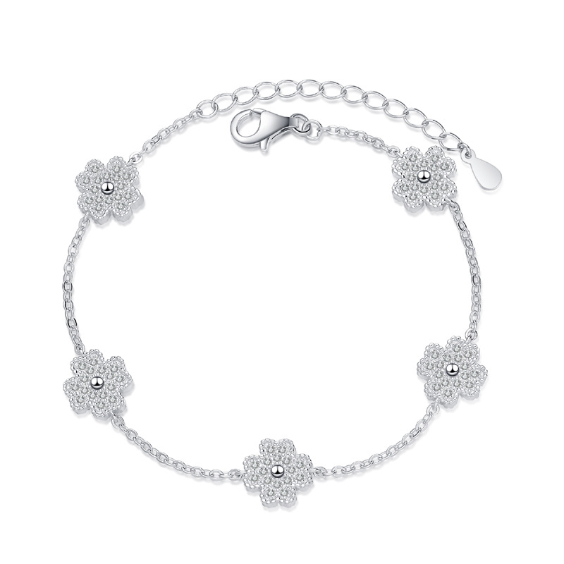 Sophisticated Floral-Themed 925 Sterling Chain Piece Adorned With Radiant Gemstones & Protective Symbol Charm