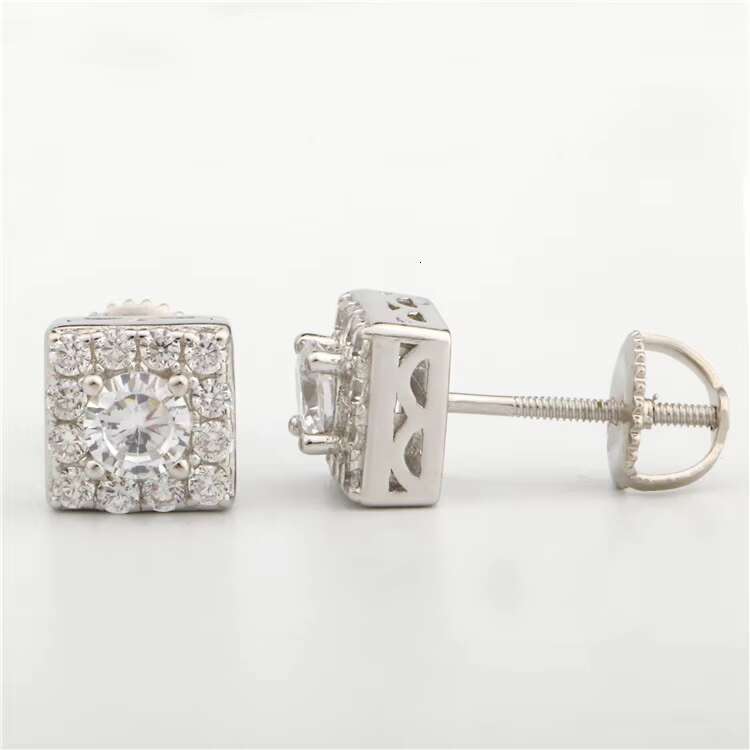Hot Selling VVS Moissanite Diamond Stud Earrings Cubic Square Design Passed Test Screw Back 925 Silver Moissanite Stud Earrings