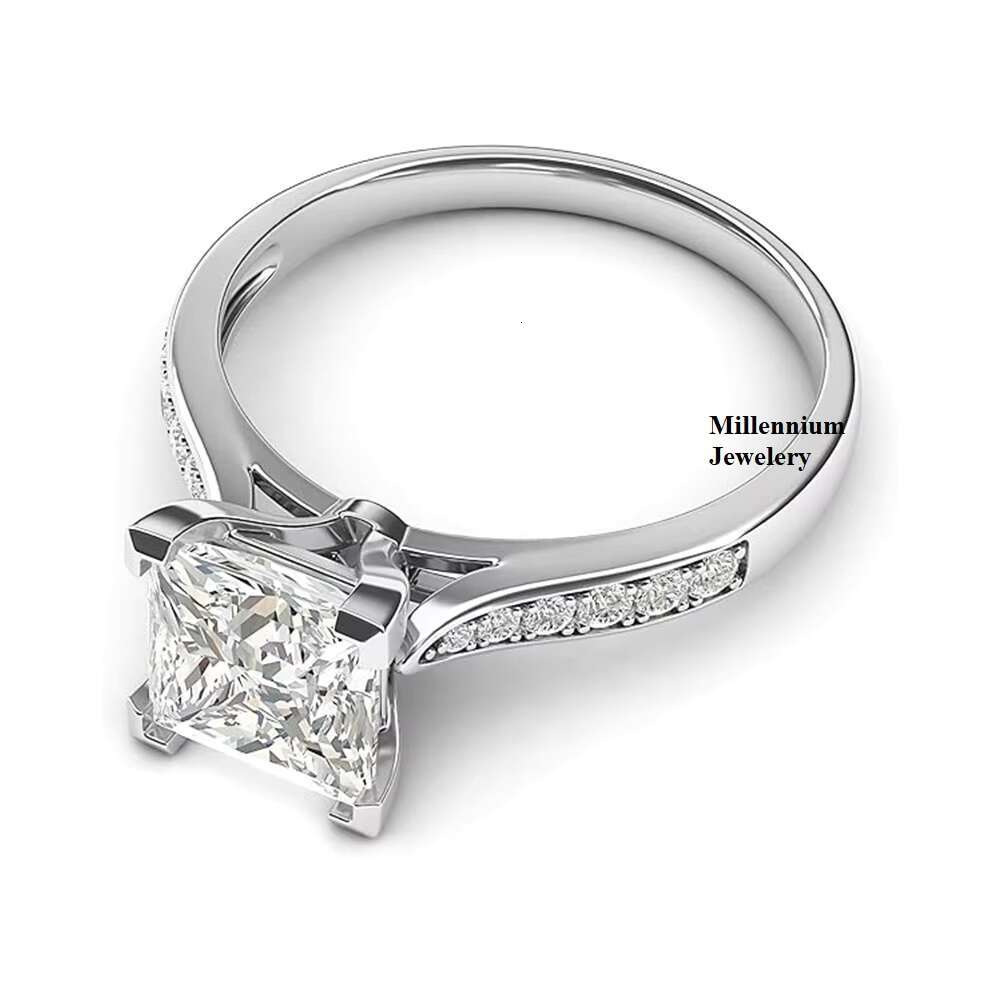Wholesale Price Luxury 925 Silver Engagement Wedding Princess Cut Moissanite Ring for Women