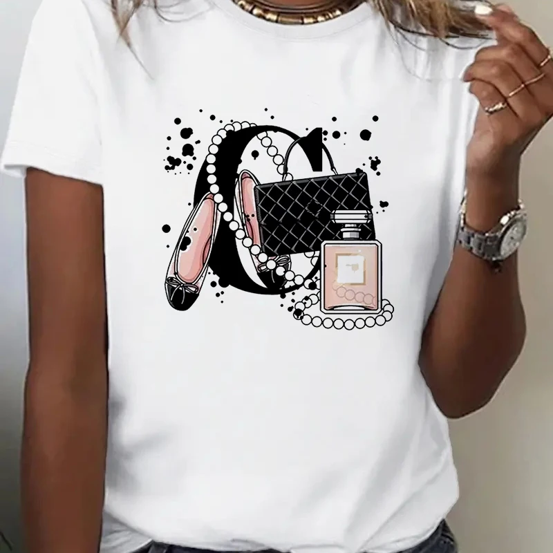 Women's Designer T Shirt Summer Fashion Girl Bag Printed Ladies T-shirt Casual Short Sleeve Female Clothing Top Tee White T-shirt 2025 New