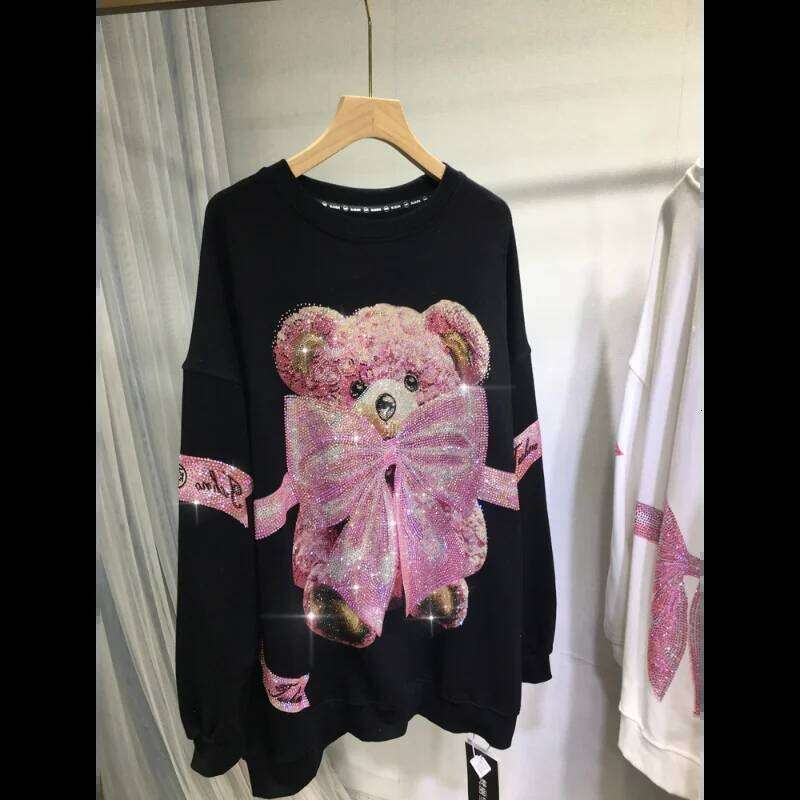 Plus Size Kawaii Bear Bow Tie Dias Stamping Sweet Cute Casual All-match Women's Sweatshirt Autumn Winter New Tops