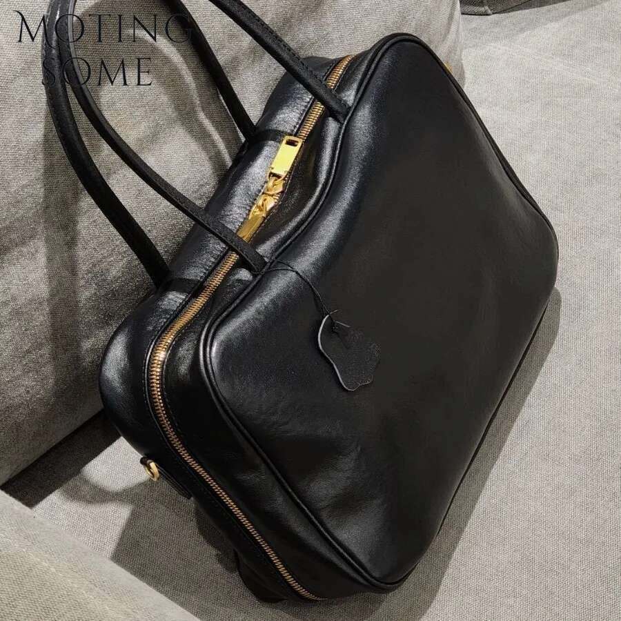 Motingsome Niche Design Briefcase For Women Vegetable Tanned Cowhide Retro Handbag Messenger Shoulder Bag Underarm Tote