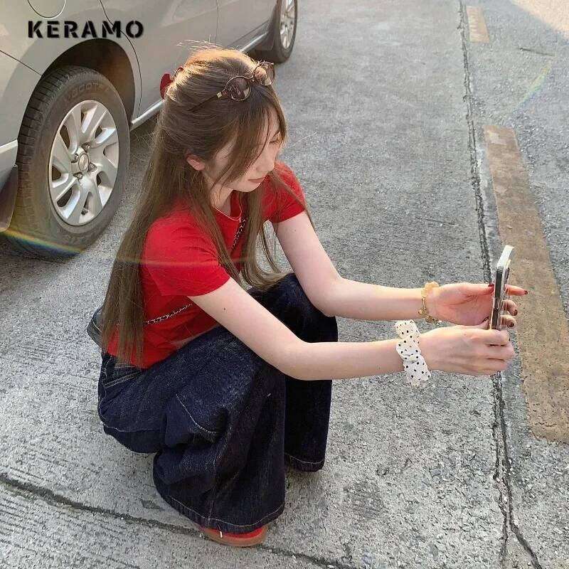 Women's Y2k Solid Color Denim Trouser Washed Vintage Casual Classic Emo Pants Female Grunge Waist High Street Retro Jeans