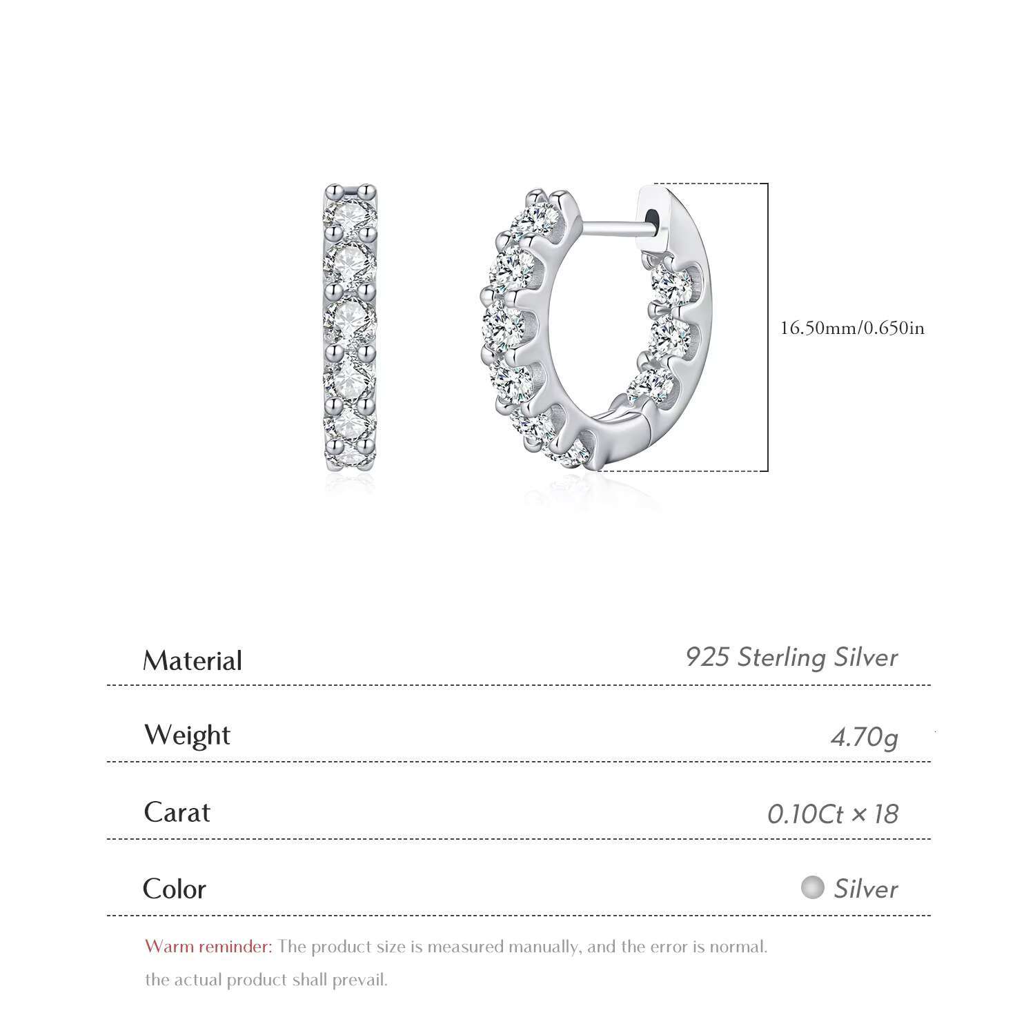 925 Sterling Silver Fashion Dazzling Round Moissanite Hoop Earrings for Women Daily OL Fine Jewelry Accessories