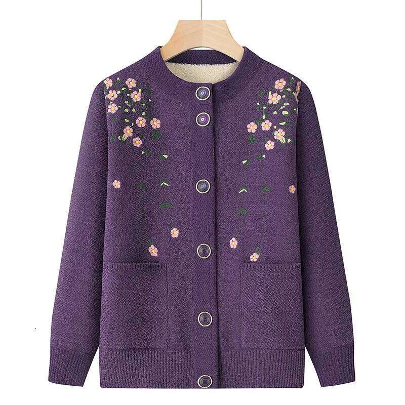 Women's Long Sleeve Winter Outerwear Middle Aged Xl-6Xl Oversized Cardigan Sweater Women Floral Print Top Clothes