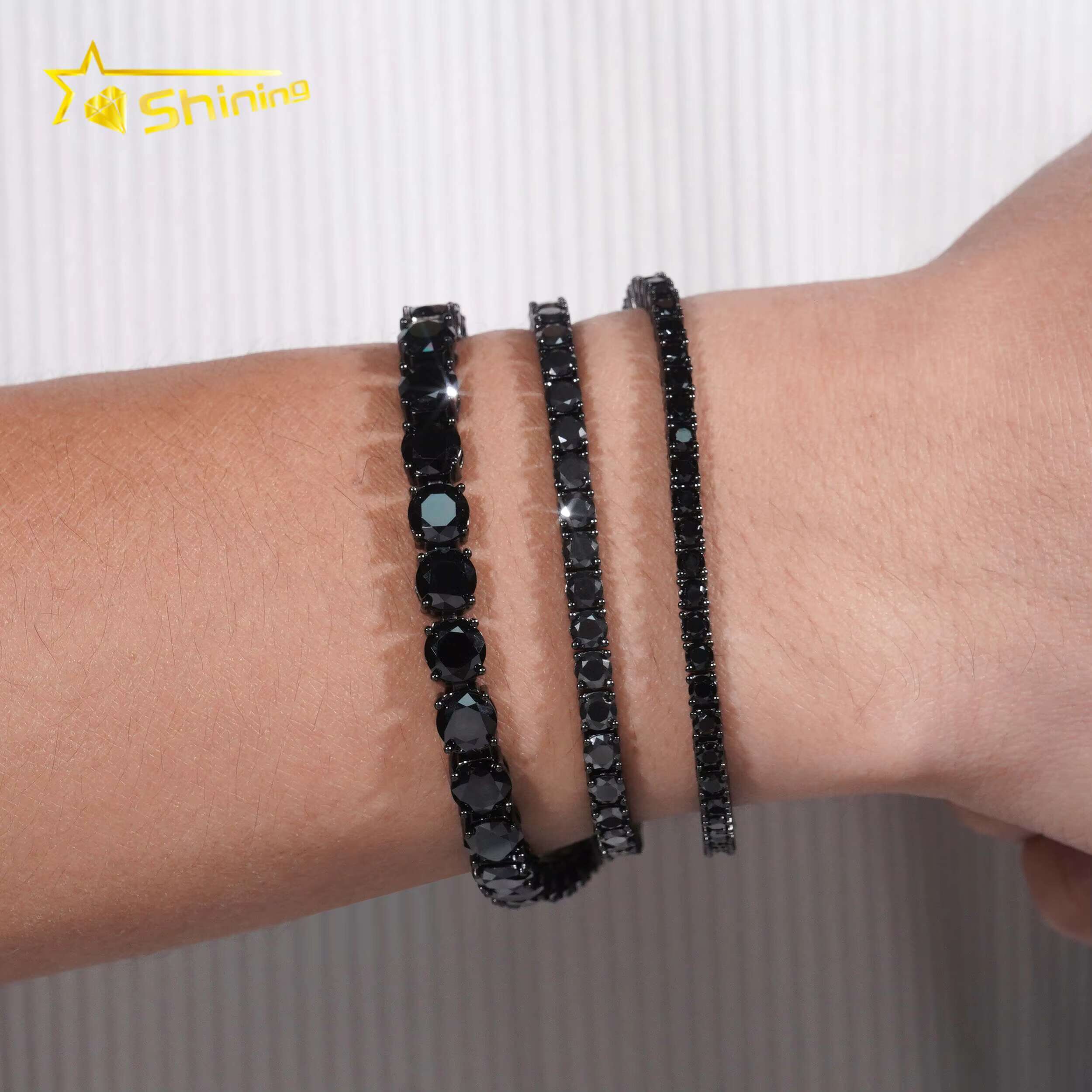 Pass Tester RTS Factory Hip Hop 925 Sterling Silver 3mm 3.5mm 4mm 5mm Diamond Necklace Iced Out Black Moissanite Tennis Chain