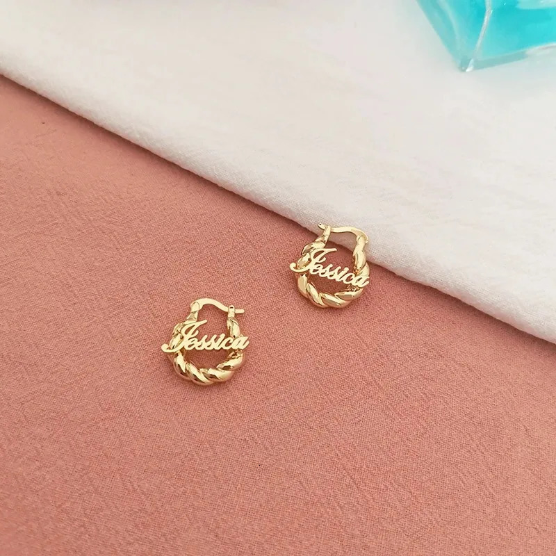 25mm Name Earrings Customize Name Stainless Steel Earrings for Children Gifts Thick Fried Dough Twist Earrings Custom Jewelry 250529