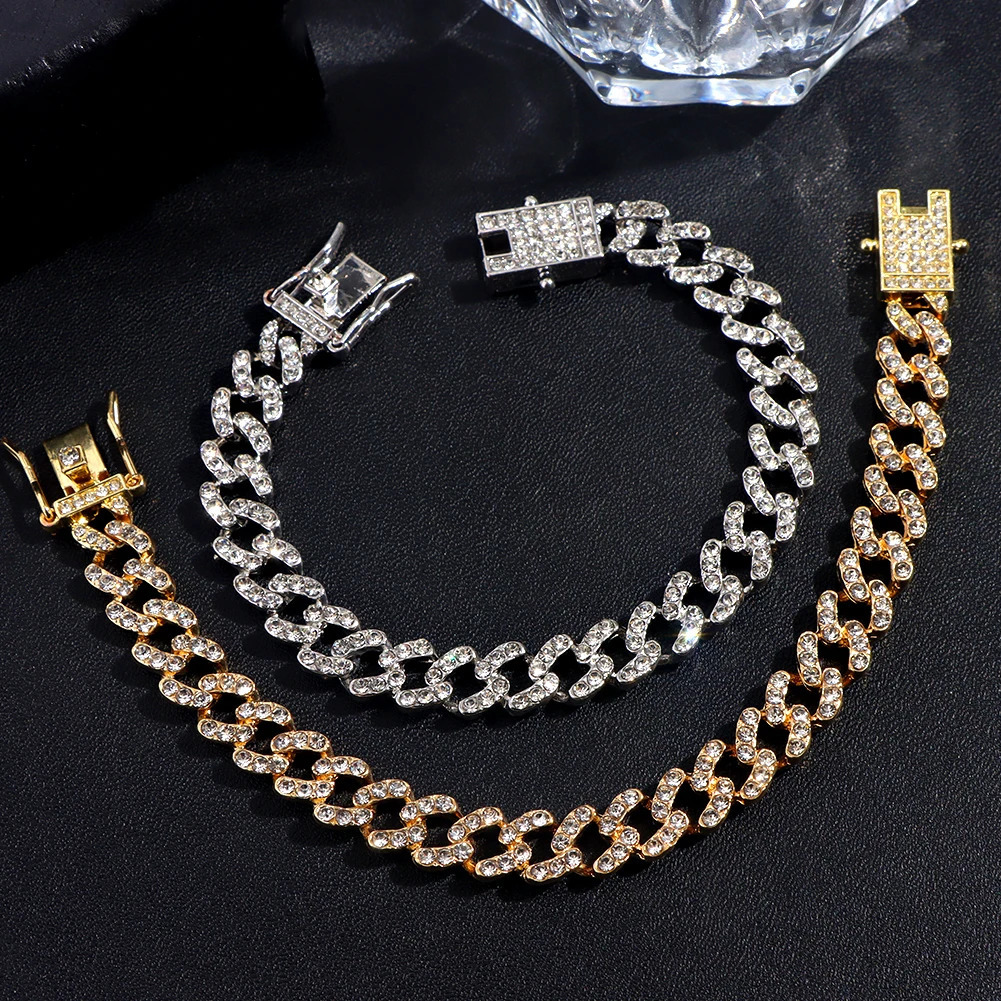Hip Hop Iced Out Prong Cuban Link Chain Anklet For Women Gold Silver Color Prong Rhombus Cuban Anklets Bracelet Fashion Jewelry 250530